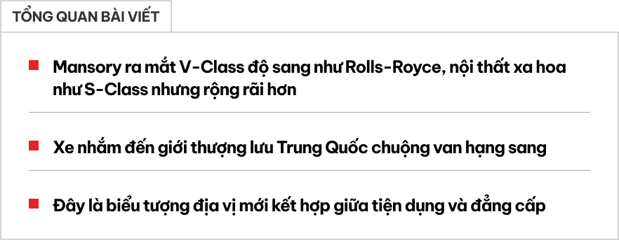 Hãng độ quen thuộc với dân chơi Việt "biến" Mercedes-Benz V-Class trông như… Rolls-Royce, nội thất đúng ‘chuyên cơ mặt đất’- Ảnh 1. Hãng độ quen thuộc với dân chơi Việt "biến" Mercedes-Benz V-Class trông như… Rolls-Royce, nội thất đúng ‘chuyên cơ mặt đất’- Ảnh 1.