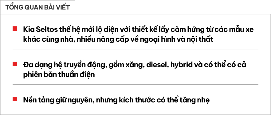 Kia Seltos thế hệ mới lộ thêm ảnh chạy thử: Hai phiên bản, đủ tùy chọn động cơ từ xăng tới thuần điện giống Creta mới, có AWD- Ảnh 1. Kia Seltos thế hệ mới lộ thêm ảnh chạy thử: Hai phiên bản, đủ tùy chọn động cơ từ xăng tới thuần điện giống Creta mới, có AWD- Ảnh 1.