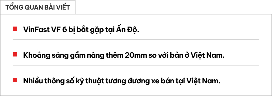 VinFast VF 6 lộ ảnh thử nghiệm tại Ấn Độ: Nhiều thông số bằng bản ở Việt Nam nhưng khoảng sáng gầm tăng thêm 20mm- Ảnh 1. VinFast VF 6 lộ ảnh thử nghiệm tại Ấn Độ: Nhiều thông số bằng bản ở Việt Nam nhưng khoảng sáng gầm tăng thêm 20mm- Ảnh 1.