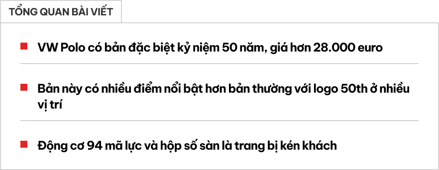 VW Polo bản đặc biệt giá đắt hơn 'Mẹc': Quy đổi 850 triệu đồng, có cửa nóc toàn cảnh, máy chỉ 94 mã lực, số sàn- Ảnh 1. VW Polo bản đặc biệt giá đắt hơn 'Mẹc': Quy đổi 850 triệu đồng, có cửa nóc toàn cảnh, máy chỉ 94 mã lực, số sàn- Ảnh 1.