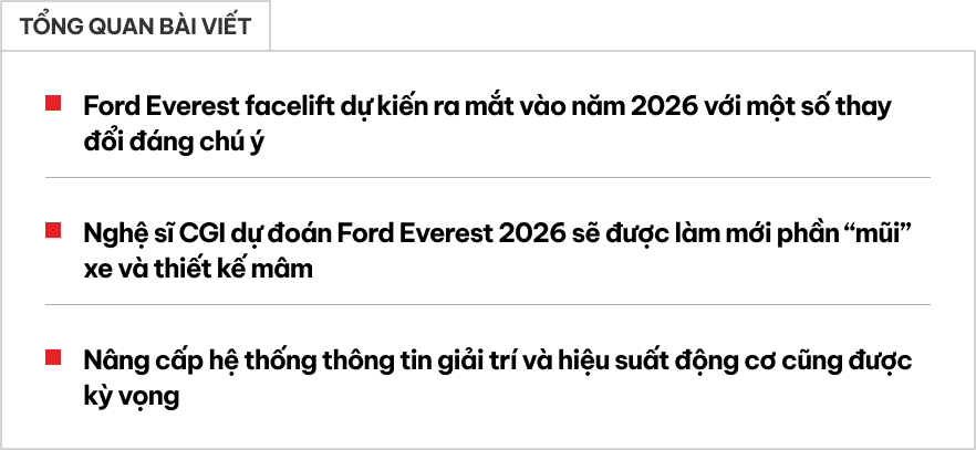 Ford Everest 2026 có thể trông như thế này: Có chi tiết gợi nhớ đến Corolla Cross, màn giải trí mới, động cơ tinh chỉnh- Ảnh 1.