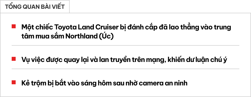 Trộm đánh liều lái Toyota Land Cruiser đâm xuyên trung tâm thương mại để trốn cảnh sát- Ảnh 1. Trộm đánh liều lái Toyota Land Cruiser đâm xuyên trung tâm thương mại để trốn cảnh sát- Ảnh 1.