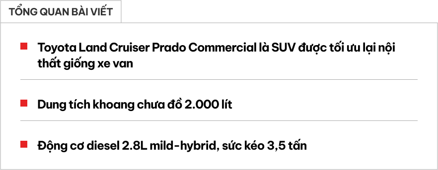 Toyota Land Cruiser Prado thêm bản mới hợp dân công trình, người mê độ: Chỉ 2 chỗ, cốp siêu lớn, động cơ hybrid nhẹ- Ảnh 1.