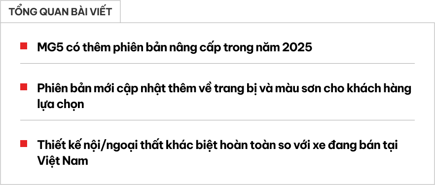 MG5 2025 nâng cấp nhẹ: Thiết kế khác biệt bản đang bán ở Việt Nam, màn 12,3inch, đèn LED 256 màu, loa mới- Ảnh 1. MG5 2025 nâng cấp nhẹ: Thiết kế khác biệt bản đang bán ở Việt Nam, màn 12,3inch, đèn LED 256 màu, loa mới- Ảnh 1.