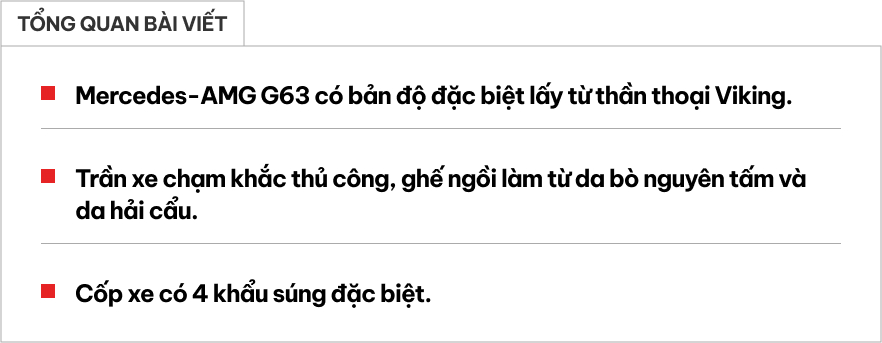Bản độ Mercedes-AMG G63 cực độc lấy cảm hứng từ 4 khẩu súng nổi tiếng: Trần xe chạm khắc thủ công, ghế ngồi từ da bò nguyên tấm và da hải cẩu, cốp xe ẩn chứa điều đặc biệt- Ảnh 1.