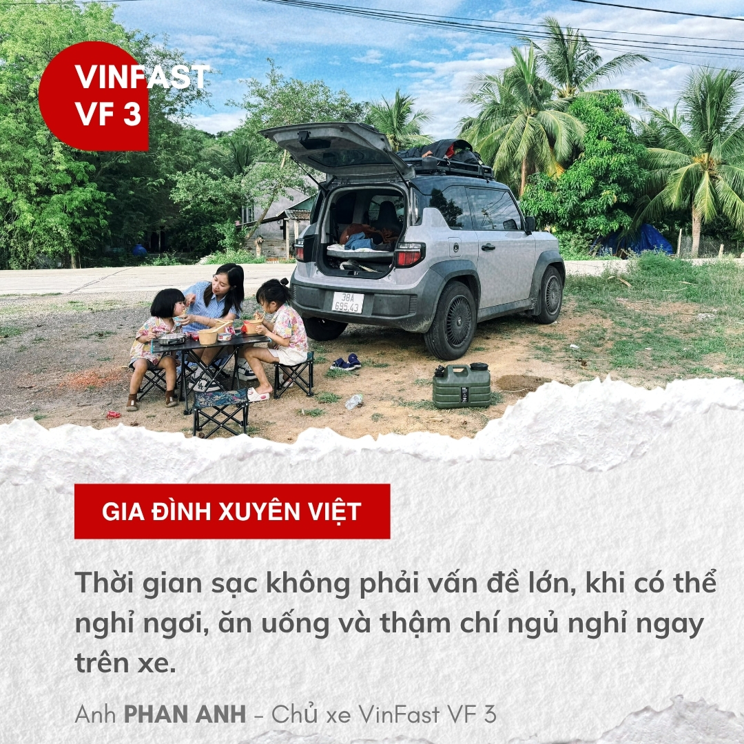 Gia đình 4 người xuyên Việt bằng VinFast VF 3: 'Tiết kiệm 20 triệu đồng so với xe xăng, muốn xuyên ĐNÁ'- Ảnh 4. Gia đình 4 người xuyên Việt bằng VinFast VF 3: 'Tiết kiệm 20 triệu đồng so với xe xăng, muốn xuyên ĐNÁ'- Ảnh 4.