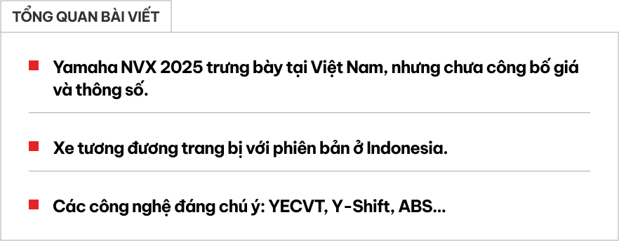 Yamaha NVX 2025 lần đầu trưng bày tại VN: Nhiều công nghệ mới, kỳ vọng giá tốt để đối đầu Air Blade- Ảnh 1. Yamaha NVX 2025 lần đầu trưng bày tại VN: Nhiều công nghệ mới, kỳ vọng giá tốt để đối đầu Air Blade- Ảnh 1.