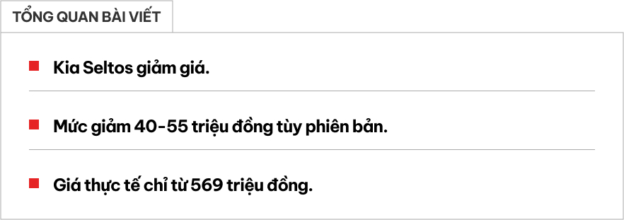 Kia Seltos giảm giá tới 55 triệu đồng tại Việt Nam: Bản 'base' thực tế còn 569 triệu, đua lập sàn giá phân khúc với Xforce, Creta- Ảnh 1.