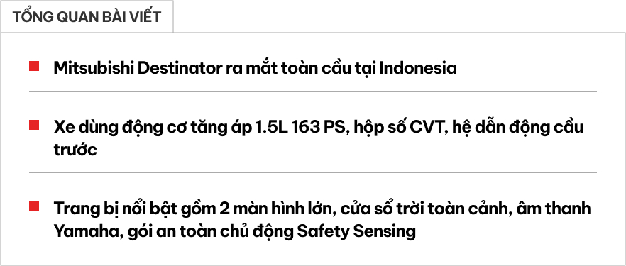 Mitsubishi Destinator ra mắt: Máy xăng 1.5L tăng áp mạnh 161 mã lực, có ADAS, sẽ hot khi về Việt Nam- Ảnh 1.