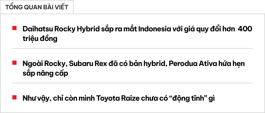 Cơ hội cho Toyota Raize thêm bản hybrid tại Việt Nam đây rồi: 2 mẫu ‘song sinh’ đều có động cơ mới, tiêu thụ từ 3,6 lít/100km- Ảnh 1. Cơ hội cho Toyota Raize thêm bản hybrid tại Việt Nam đây rồi: 2 mẫu ‘song sinh’ đều có động cơ mới, tiêu thụ từ 3,6 lít/100km- Ảnh 1.