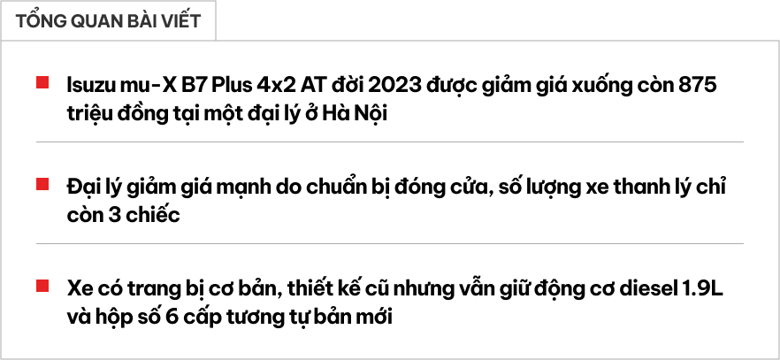 Isuzu mu-X giảm giá sốc xuống còn 875 triệu đồng, rẻ ngang SUV hạng C, hợp với người dùng không 'kén mã'- Ảnh 1.