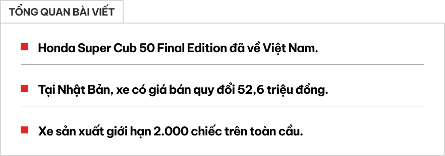 Honda Super Cub 50 Final Edition đã về Việt Nam: Màu hoài cổ, nhiều chi tiết độc quyền, sản xuất giới hạn toàn cầu- Ảnh 1. Honda Super Cub 50 Final Edition đã về Việt Nam: Màu hoài cổ, nhiều chi tiết độc quyền, sản xuất giới hạn toàn cầu- Ảnh 1.