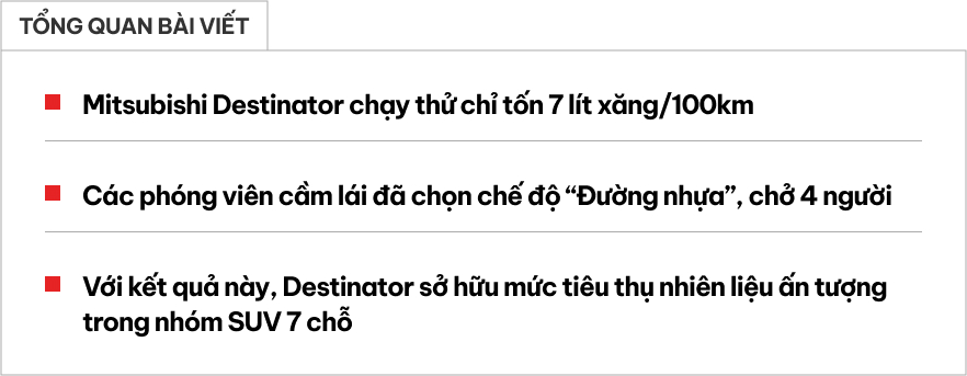 Mitsubishi Destinator chạy thử thực tế với chế độ 'thể thao' cũng chỉ 7 lít/100km, về Việt Nam chạy Hà Nội-Hải Phòng tốn có 170.000 đồng- Ảnh 1. Mitsubishi Destinator chạy thử thực tế với chế độ 'thể thao' cũng chỉ 7 lít/100km, về Việt Nam chạy Hà Nội-Hải Phòng tốn có 170.000 đồng- Ảnh 1.