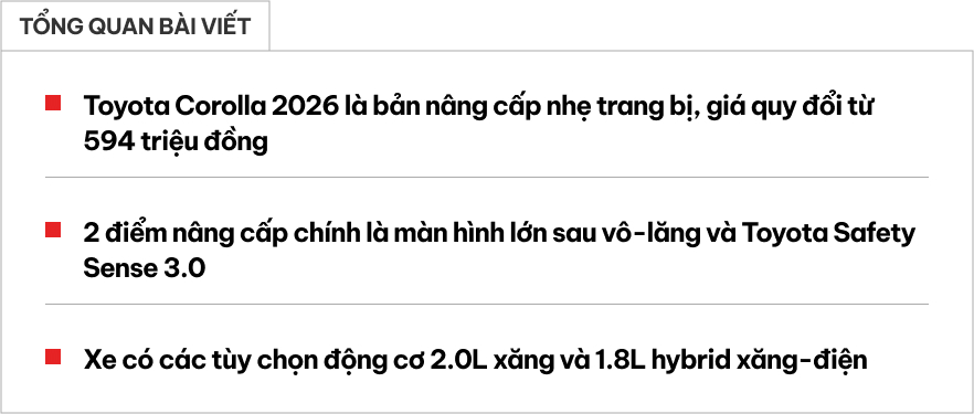Toyota Corolla 2026 ra mắt: ADAS xịn hơn, tiện nghi nâng cấp có điểm giống Altis tại Việt Nam- Ảnh 1.