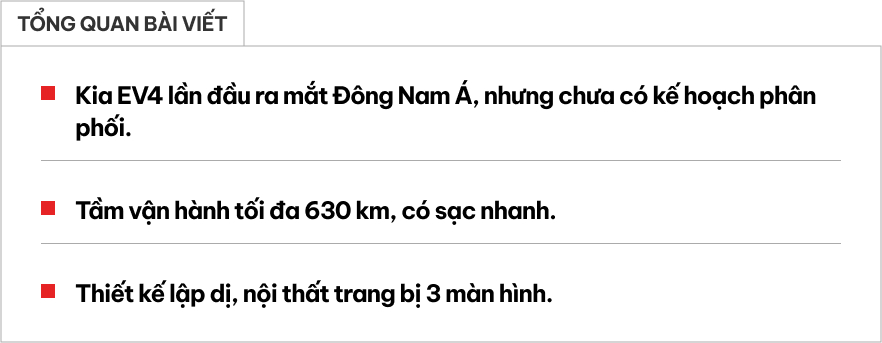 Kia EV4 ra mắt Đông Nam Á: Chạy tối đa 630km/sạc, nếu về Việt Nam đủ chạy từ Hà Nội tới Quảng Trị- Ảnh 1.