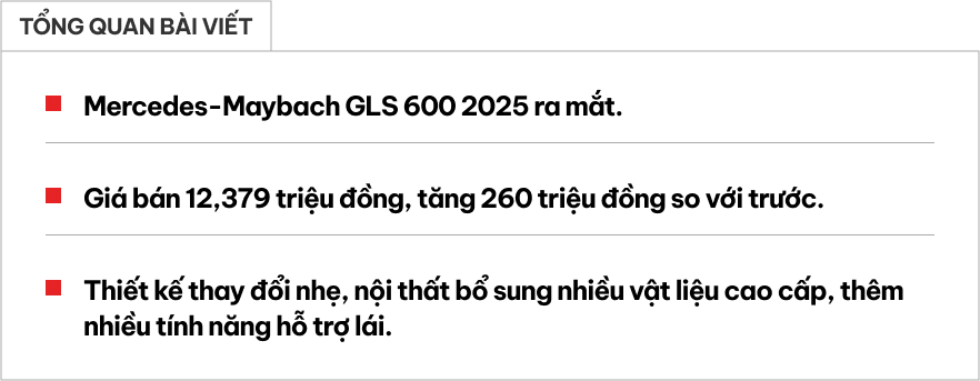 Mercedes-Maybach GLS 600 2025 ra mắt Việt Nam: Giá 12,379 tỷ đồng, bổ sung ADAS, thêm nhiều option đẳng cấp phía sau cho ông chủ- Ảnh 1.