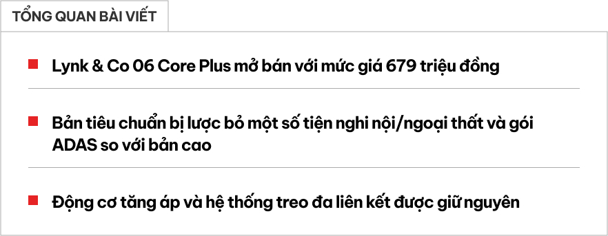Lynk & Co 06 thêm bản 'base' tại Việt Nam: Giá 679 triệu đồng, tiết kiệm 50 triệu đánh đổi ADAS và một số trang bị tiện nghi- Ảnh 1. Lynk & Co 06 thêm bản 'base' tại Việt Nam: Giá 679 triệu đồng, tiết kiệm 50 triệu đánh đổi ADAS và một số trang bị tiện nghi- Ảnh 1.
