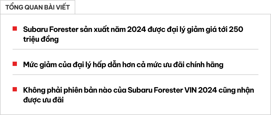 Subaru Forester giảm giá mạnh tại đại lý: Bản đắt nhất còn 949 triệu đồng, thêm cạnh tranh CX-5, CR-V- Ảnh 1. Subaru Forester giảm giá mạnh tại đại lý: Bản đắt nhất còn 949 triệu đồng, thêm cạnh tranh CX-5, CR-V- Ảnh 1.