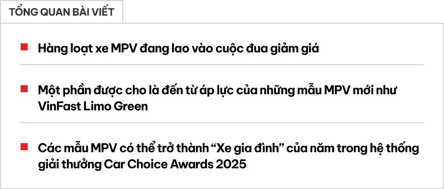 Loạt MPV đua giảm giá tại Việt Nam: Từ 'vua doanh số' đến các xe bán ít hơn đều giảm, có mẫu đỡ tiền lăn bánh hơn 80 triệu đồng- Ảnh 1. Loạt MPV đua giảm giá tại Việt Nam: Từ 'vua doanh số' đến các xe bán ít hơn đều giảm, có mẫu đỡ tiền lăn bánh hơn 80 triệu đồng- Ảnh 1.
