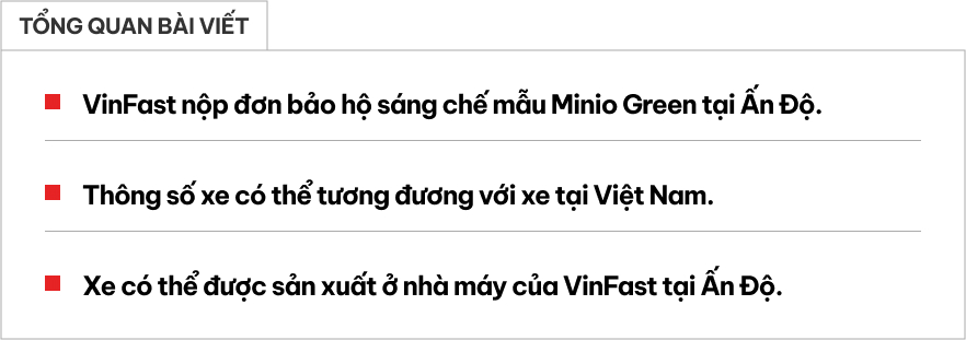 VinFast Minio Green đăng ký tại Ấn Độ, có thể sản xuất tại nhà máy vừa khánh thành tại quốc gia này- Ảnh 1.