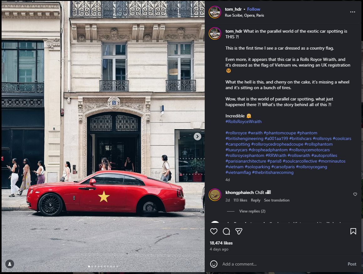 Xe Rolls-Royce 'cờ đỏ sao vàng' ở châu Âu hút 20.000 lượt tương tác, nhiều người hỏi: Sao chỉ có 3 bánh?- Ảnh 1. Xe Rolls-Royce 'cờ đỏ sao vàng' ở châu Âu hút 20.000 lượt tương tác, nhiều người hỏi: Sao chỉ có 3 bánh?- Ảnh 1.