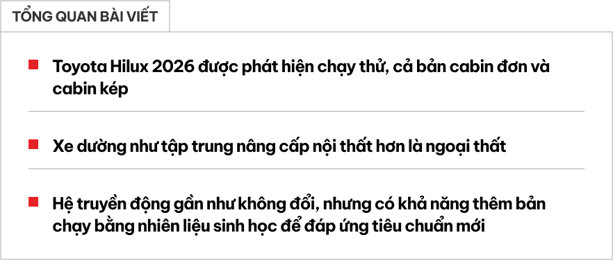 Toyota Hilux 2026 sẽ thay đổi theo cách người Việt thích: Cabin như Prado, một chi tiết 'học' từ Ranger, có thể thêm bản nhiên liệu sinh học- Ảnh 1.