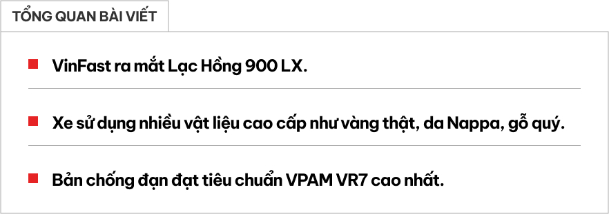 VinFast ra mắt Lạc Hồng 900 LX: Logo mạ vàng, khoang sau siêu rộng, có vách ngăn với hàng ghế trước, bản chống đạn đáp ứng tiêu chuẩn khắt khe nhất- Ảnh 1.
