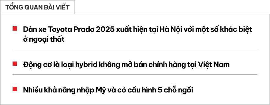 Lô Toyota Prado ‘lạ’ xuất hiện tại Việt Nam: Thiết kế khác biệt, động cơ hybrid mạnh hơn hẳn xe chính hãng- Ảnh 1. Lô Toyota Prado ‘lạ’ xuất hiện tại Việt Nam: Thiết kế khác biệt, động cơ hybrid mạnh hơn hẳn xe chính hãng- Ảnh 1.