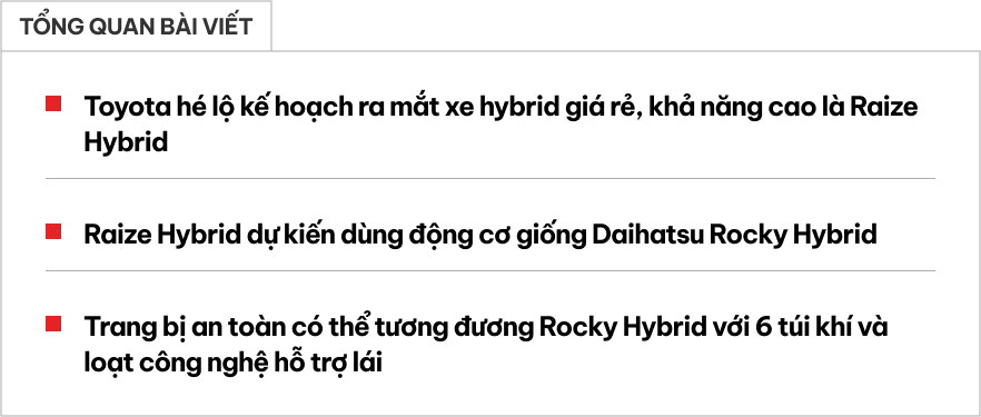 Toyota 'thả thính' sắp có Raize hybrid: Động cơ điện sạc bằng máy xăng giống Nissan Kicks, về Việt Nam dễ đi đầu phân khúc CUV hạng A- Ảnh 1. Toyota 'thả thính' sắp có Raize hybrid: Động cơ điện sạc bằng máy xăng giống Nissan Kicks, về Việt Nam dễ đi đầu phân khúc CUV hạng A- Ảnh 1.