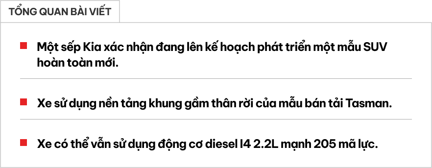 Kia sắp có SUV 'khung rời' mới, đấu Everest, Fortuner, ghép cặp với bán tải đang được người Việt mong đợi- Ảnh 1. Kia sắp có SUV 'khung rời' mới, đấu Everest, Fortuner, ghép cặp với bán tải đang được người Việt mong đợi- Ảnh 1.