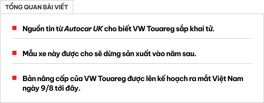VW Touareg ra mắt Việt Nam cuối tuần này sẽ bị khai tử từ năm sau, lý do là đây- Ảnh 1.