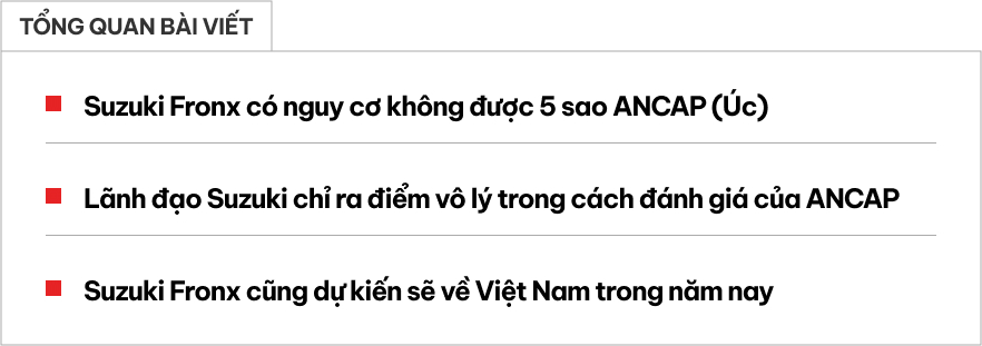 Suzuki Fronx sắp vào Việt Nam có nguy cơ không được 5 sao an toàn, hãng xe Nhật chỉ ra điều vô lý trong hệ thống ANCAP- Ảnh 1. Suzuki Fronx sắp vào Việt Nam có nguy cơ không được 5 sao an toàn, hãng xe Nhật chỉ ra điều vô lý trong hệ thống ANCAP- Ảnh 1.