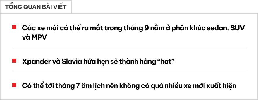 Loạt xe mới dễ ra mắt Việt Nam tháng này: Xpander nâng cấp lớn, XL7 thêm phiên bản, Slavia chốt giá đấu Vios, City- Ảnh 1. Loạt xe mới dễ ra mắt Việt Nam tháng này: Xpander nâng cấp lớn, XL7 thêm phiên bản, Slavia chốt giá đấu Vios, City- Ảnh 1.
