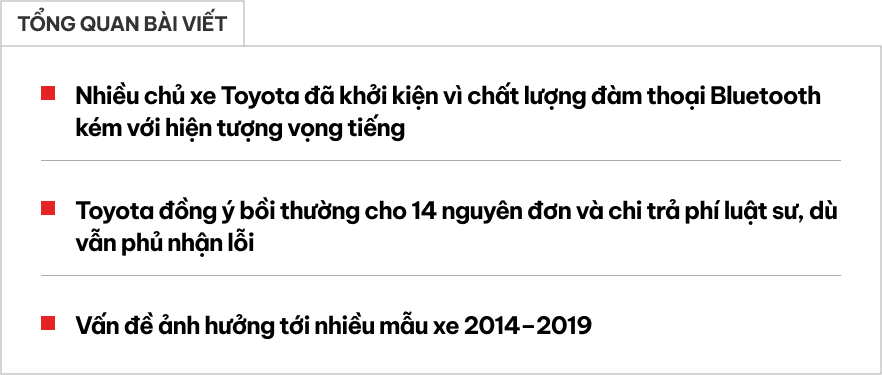 Nghe gọi Bluetooth trên xe Toyota kém chất lượng, người dùng được hãng bồi thường 180 triệu đồng- Ảnh 1. Nghe gọi Bluetooth trên xe Toyota kém chất lượng, người dùng được hãng bồi thường 180 triệu đồng- Ảnh 1.