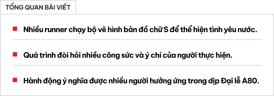 Runner đón A80: Chạy bộ nối Giải Phóng, Độc Lập, Thống Nhất thành bản đồ chữ S, 34km tượng trưng 34 tỉnh thành, có chi tiết đặc biệt thể hiện 80 năm Quốc khánh và biển đảo quê hương- Ảnh 1.