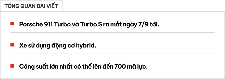 Porsche 911 sắp có bản Turbo và Turbo S hoàn toàn mới: Động cơ hybrid có thể mạnh đến 700 mã lực, ra mắt ngay tháng này- Ảnh 1. Porsche 911 sắp có bản Turbo và Turbo S hoàn toàn mới: Động cơ hybrid có thể mạnh đến 700 mã lực, ra mắt ngay tháng này- Ảnh 1.