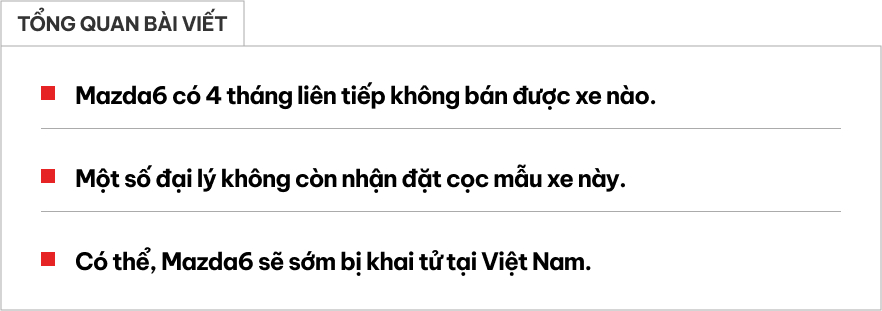 Rộ tin Mazda6 ngừng bán tại Việt Nam: Đại lý ngừng nhận cọc, từng khiến Camry phải dè chừng nay 8 tháng bán chưa tới trăm chiếc- Ảnh 1.