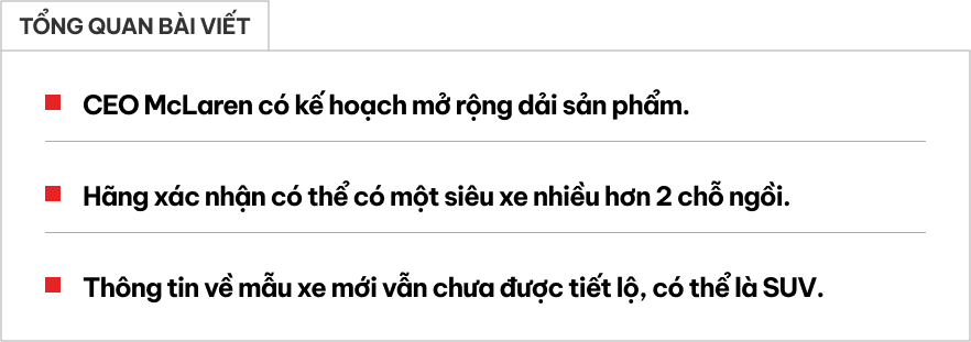 McLaren xác nhận có siêu xe mới nhiều hơn 2 chỗ ngồi: Dân tình đoán là SUV cạnh tranh Urus, Purosangue- Ảnh 1.