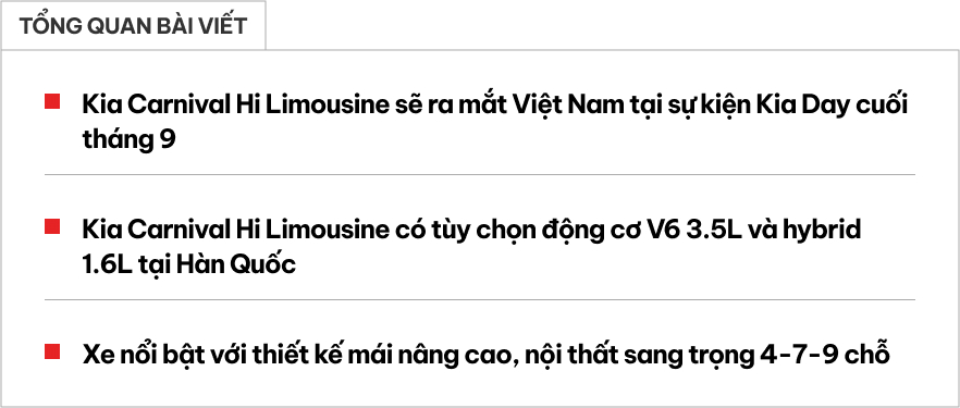 Kia Carnival bản 'chủ tịch' ra mắt Việt Nam cuối tuần này: Nội thất dễ thêm ghế massage, màn hình lớn phía sau, nóc xe có chi tiết đặc biệt- Ảnh 1.