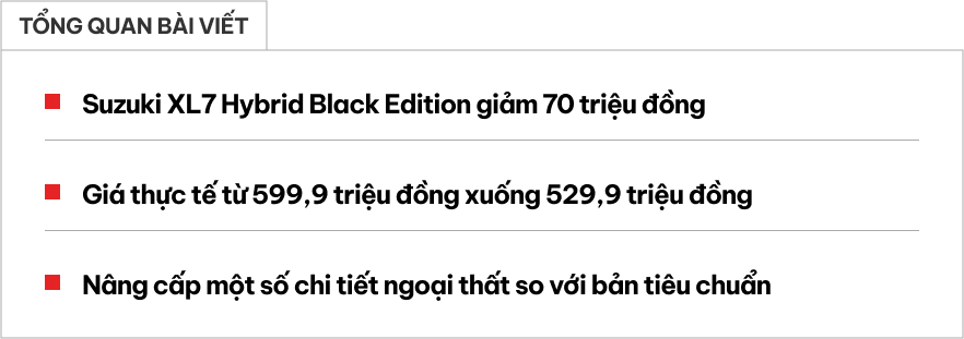 Suzuki XL7 Black Edition bản đặc biệt giảm 70 triệu tại đại lý: Giá thực tế chưa đến 530 triệu đồng, tăng sức cạnh tranh lên Xpander và Veloz Cross- Ảnh 1. Suzuki XL7 Black Edition bản đặc biệt giảm 70 triệu tại đại lý: Giá thực tế chưa đến 530 triệu đồng, tăng sức cạnh tranh lên Xpander và Veloz Cross- Ảnh 1.