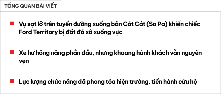 Vụ Ford Territory bị rơi xuống vực do sạt lở ở Sa Pa: Đầu xe hư hỏng nặng nhưng khoang cabin còn nguyên, 3 hành khách may mắn thoát nạn- Ảnh 1. Vụ Ford Territory bị rơi xuống vực do sạt lở ở Sa Pa: Đầu xe hư hỏng nặng nhưng khoang cabin còn nguyên, 3 hành khách may mắn thoát nạn- Ảnh 1.
