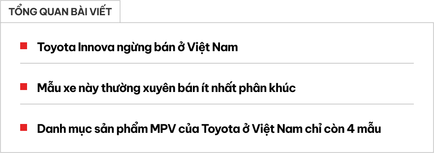 Toyota Innova dừng bán tại Việt Nam, nhìn doanh số, thiết kế và trang bị dễ hiểu lý do vì sao- Ảnh 1. Toyota Innova dừng bán tại Việt Nam, nhìn doanh số, thiết kế và trang bị dễ hiểu lý do vì sao- Ảnh 1.