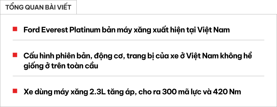 Lộ ảnh Ford Everest 'lạ' tại Việt Nam: Dễ dùng máy xăng khác hoàn toàn xe trên thị trường, bản Platinum nhưng nhiều trang bị chưa từng có- Ảnh 1. Lộ ảnh Ford Everest 'lạ' tại Việt Nam: Dễ dùng máy xăng khác hoàn toàn xe trên thị trường, bản Platinum nhưng nhiều trang bị chưa từng có- Ảnh 1.