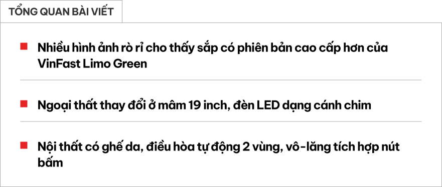 Lộ loạt trang bị đồn đo&aacute;n của VinFast Limo bản 'full' tại Việt Nam: M&acirc;m lớn, ghế giả da, cần số mới c&ugrave;ng nhiều n&acirc;ng cấp &lsquo;đ&aacute;p lại&rsquo; tranh luận từ MXH- Ảnh 1.