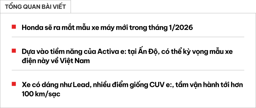 Xe m&aacute;y điện Honda Activa e: d&aacute;ng như Lead, gi&aacute; quy đổi hơn 35 triệu đồng, m&agrave;n h&igrave;nh to, chạy hơn 100km/sạc c&oacute; ra mắt Việt Nam th&aacute;ng n&agrave;y?- Ảnh 1.