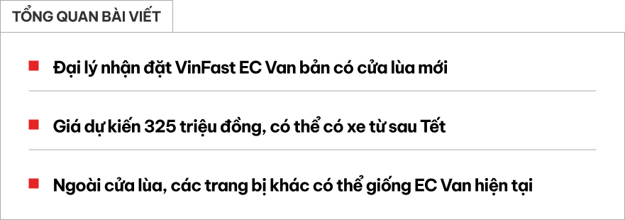 Đại lý nhận đặt VinFast EC Van bản mới: Giá dự kiến 325 triệu đồng, thêm cửa lùa như 'Su cóc’, dễ bán sau Tết- Ảnh 1.