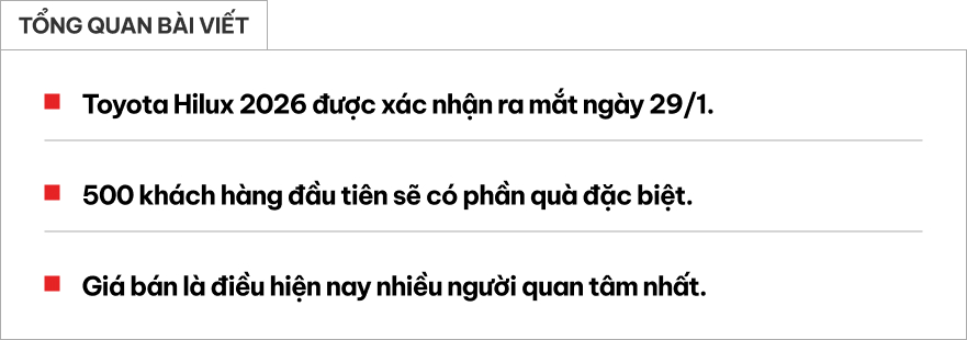 Toyota Hilux chốt ra mắt ngày 29/1: Máy dầu 2.8L mạnh ngang Ranger, nội thất như Prado, có ADAS, chỉ chờ giá tốt- Ảnh 1. Toyota Hilux chốt ra mắt ngày 29/1: Máy dầu 2.8L mạnh ngang Ranger, nội thất như Prado, có ADAS, chỉ chờ giá tốt- Ảnh 1.