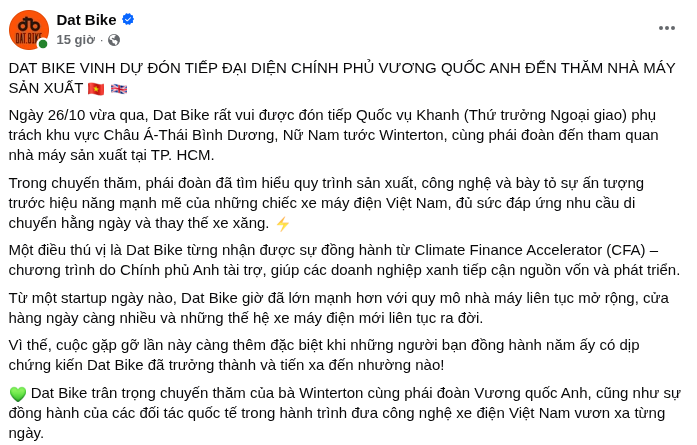 H&atilde;ng xe m&aacute;y điện 'Made in Vietnam' từng bị Shark B&igrave;nh ch&ecirc; 'kh&ocirc;ng ai mua': sản lượng tăng 10 lần, vừa đ&oacute;n đại diện Ch&iacute;nh phủ Anh đến thăm nh&agrave; m&aacute;y - Ảnh 2.
