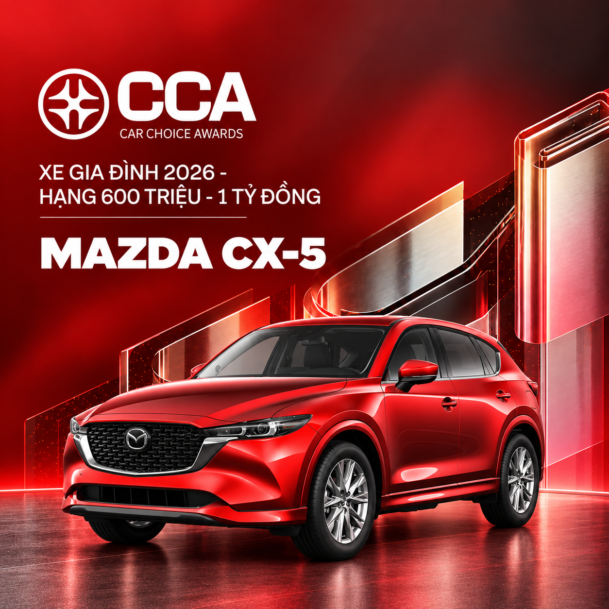 Mazda CX-5 thắng giải ‘Xe gia đình’ tầm giá 600 triệu - 1 tỷ đồng tại CCA 2026, vượt sát nút Toyota Innova Cross - Ảnh 1.