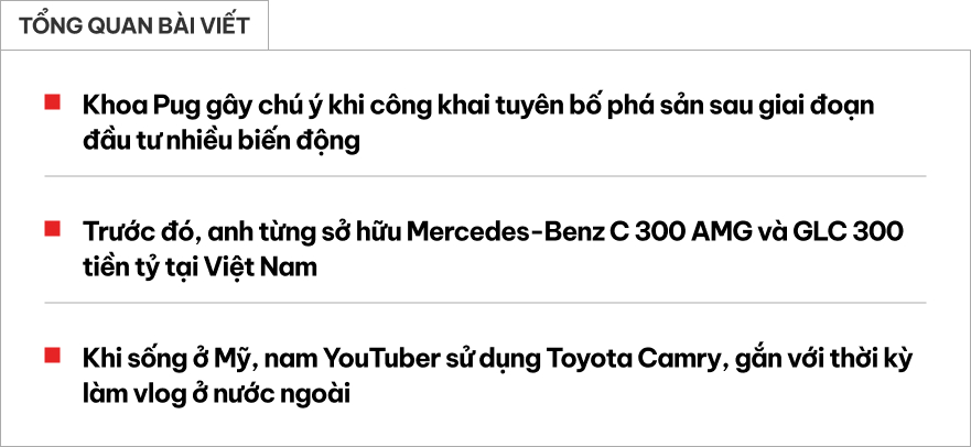 Nhìn lại dàn xe của Khoa Pug trước khi tuyên bố phá sản: Từ Camry ‘máy V6’ độc lạ tại Mỹ đến cặp đôi Mercedes-Benz hơn 4 tỷ đồng tại Việt Nam- Ảnh 1. Nhìn lại dàn xe của Khoa Pug trước khi tuyên bố phá sản: Từ Camry ‘máy V6’ độc lạ tại Mỹ đến cặp đôi Mercedes-Benz hơn 4 tỷ đồng tại Việt Nam- Ảnh 1.